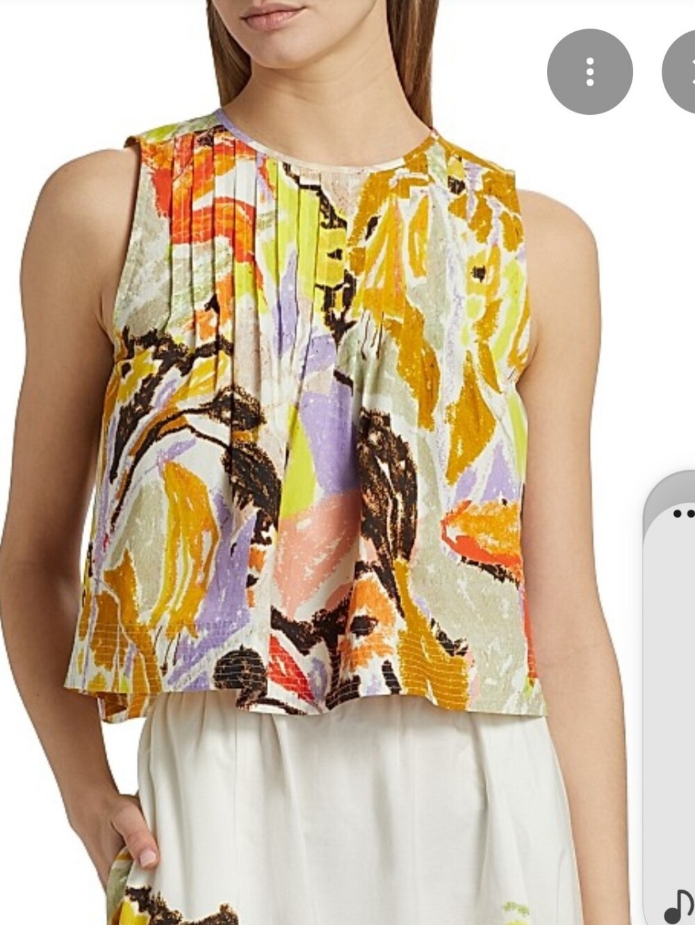 Marie Oliver Multicolor Painterly Pleat-Front Sleeveless Top